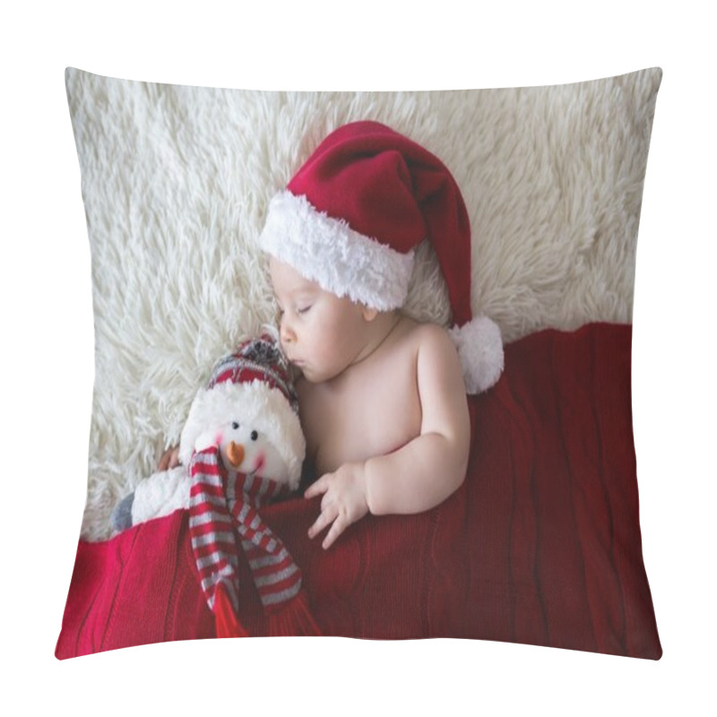 Personality  Little sleeping newborn baby boy, wearing Santa hat pillow covers