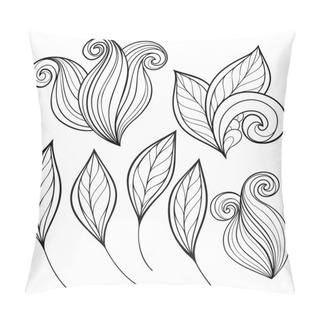 Personality  Set Of Monochrome Contour Leaves Pillow Covers