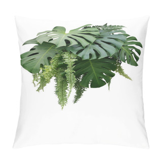 Personality  Tropical Foliage Plant Bush Of Monstera And Hanging Fern Green Leaves Floral Arrangment Nature Backdrop Isolated On White Background, Clipping Path Included. Pillow Covers