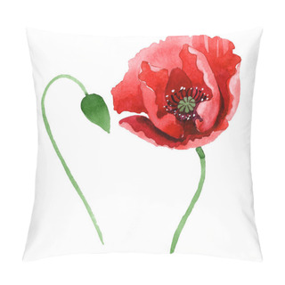 Personality  Red Poppy Flower With Green Bud Isolated On White. Watercolor Background Illustration Set.  Pillow Covers