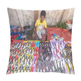 Personality  Young Local Street Vendor Selling Sandals Pillow Covers