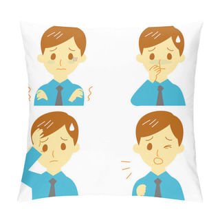 Personality  Disease Symptoms 01, Disease Symptoms And Signs, Fever And Chills, Headache, Nausea, Man Pillow Covers
