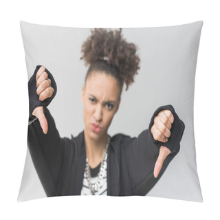 Personality  Girl Showing Thumbs Down Pillow Covers