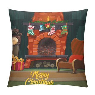 Personality  Christmas Fireplace With Xmas Gifts And Stockings Pillow Covers