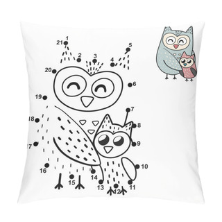 Personality  Dot To Dot Game For Children With A Cute Mother Owl And Her Baby Pillow Covers