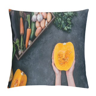 Personality  Halved Pumpkin In Hands Pillow Covers