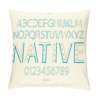 Personality  Old Style Alphabet Letters And Numbers On Paper Texture. Vector Font Type Design. Native Ornament Lettering. Colorful, Decorative Typesetting. Ethnic Typeface Template Pillow Covers