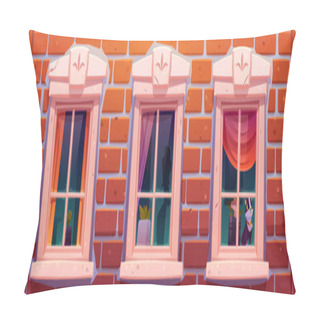 Personality  Windows Of House Or Castle, Brick Wall Facade Pillow Covers