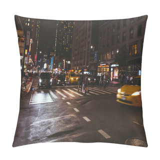 Personality  NEW YORK, USA - OCTOBER 8, 2018: Urban Scene With New York City Street At Night, Usa Pillow Covers