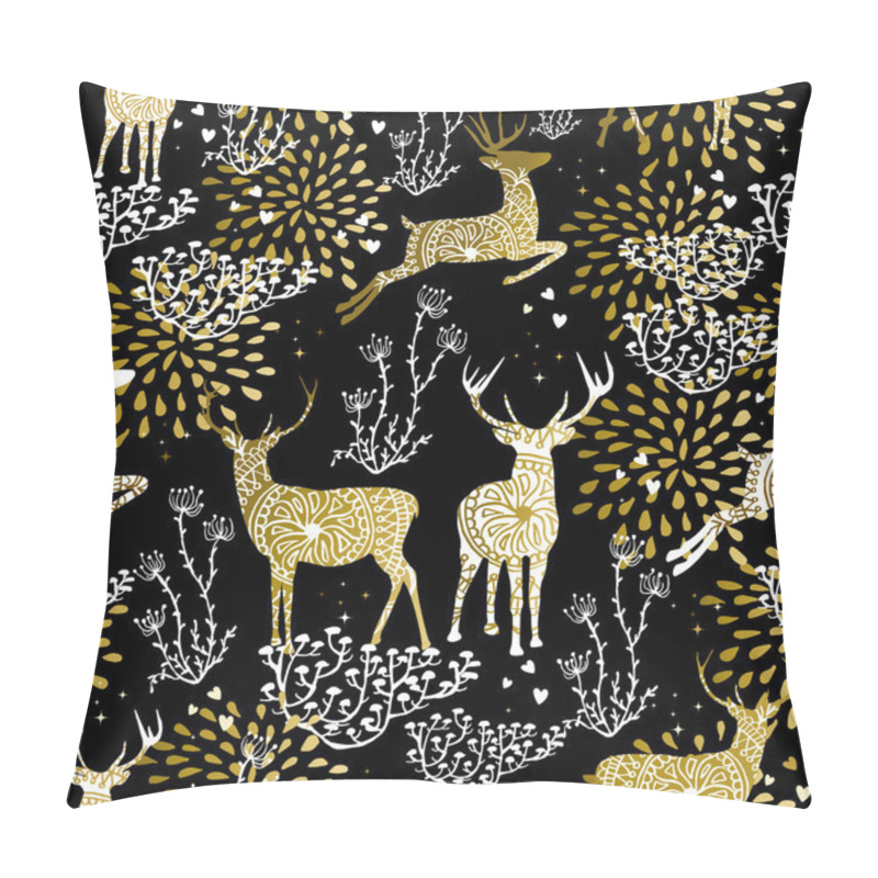 Personality  Christmas golden seamless pattern deer reindeer pillow covers