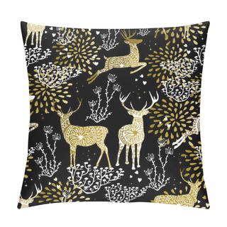 Personality  Christmas Golden Seamless Pattern Deer Reindeer Pillow Covers