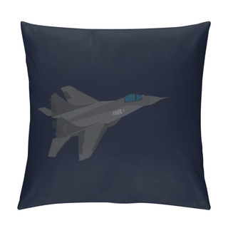 Personality  Illustration Of Grey Unmanned Aerial Vehicle With Ukrainian Trident Symbol Isolated On Black  Pillow Covers