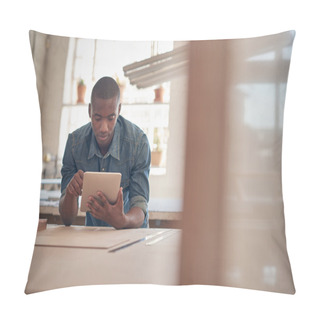 Personality  Entrepreneur Using Digital Tablet In Studio Pillow Covers