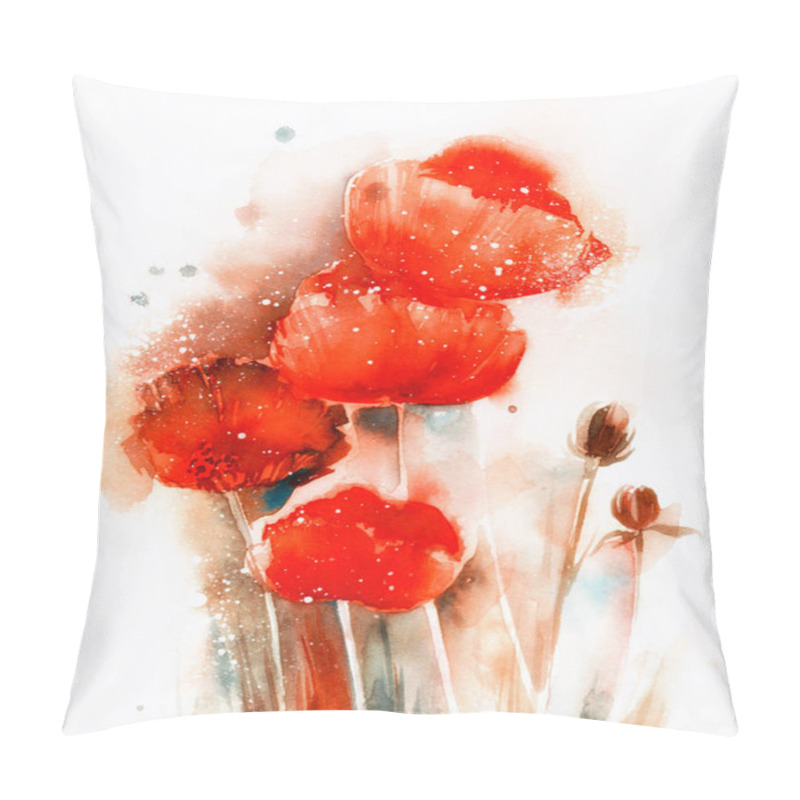 Personality  Watercolor expressive sketch: flowers and buds of wild poppy pillow covers