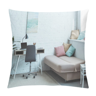 Personality  Sofa With Pillows And Table With Laptop In Living Room Pillow Covers
