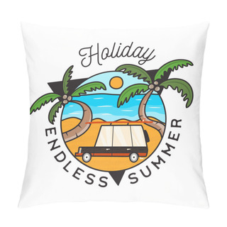 Personality  Vector Illustration Of Car On Beach With Palm Trees Pillow Covers