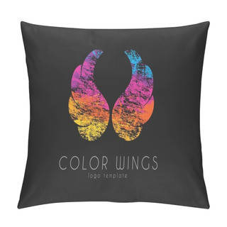 Personality  Color Ginws Logo. Wings In Grunge Style. Creative Logo Pillow Covers