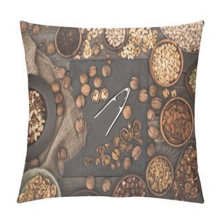 Personality  Various Nuts On Wooden Table Top Pillow Covers