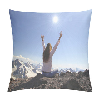 Personality  Winning Success Woman Happy With Her Hands Raised Above The Head Pillow Covers