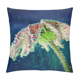 Personality  Beautiful Flower Under Water With Bubbles On Blue Background Pillow Covers