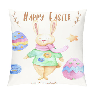 Personality  Watercolor Easter Eggs And Rabbit  Pillow Covers