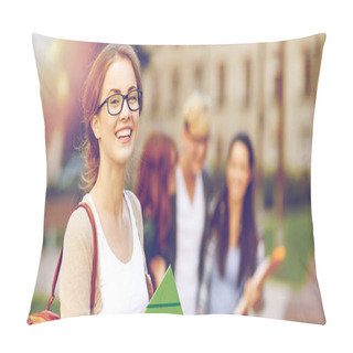 Personality  Happy Teenage Students With School Folders Pillow Covers