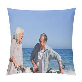 Personality  Retired Couple With Their Bikes On The Beach Pillow Covers