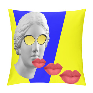 Personality  Contemporary Art Concept Collage With Antique Statue Venus Head In Glasses And Lips. Zine Culture Style. Modern Trendy Art. Pillow Covers