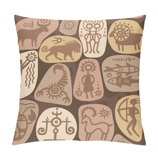 Personality  Seamless Background: Zodiac Signs. Horoscope. Ethnic Style. Petrographic. Pillow Covers