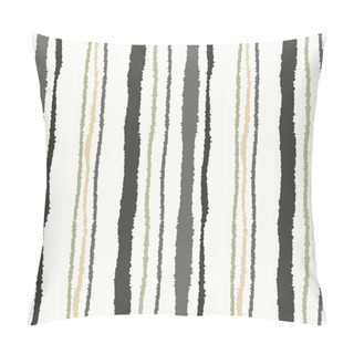 Personality  Seamless Strip Pattern. Vertical Lines With Torn Paper Effect. Shred Edge Texture. Olive, Gray, Cream Colors On White Background. Winter Theme. Vector Pillow Covers