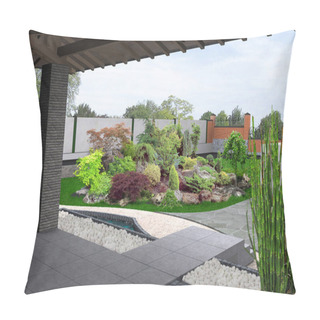 Personality  View Out The Gazebo To Garden, 3D Render Pillow Covers