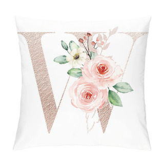 Personality  Stylish Letter W With Blossoming Flowers, Art Painting On White Background Pillow Covers