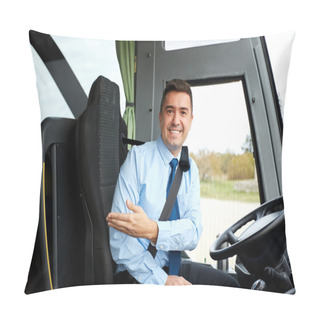 Personality  Happy Driver Inviting On Board Of Intercity Bus Pillow Covers