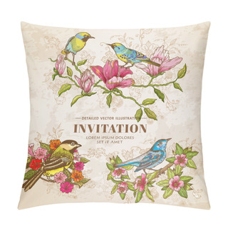 Personality  Set Of Vintage Flowers And  Birds - Hand-drawn Illustration Pillow Covers