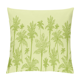 Personality  Green Palm Trees Horizontal Seamless Pattern Background Border Pillow Covers