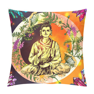 Personality  Buddha In Floral Circle Pillow Covers