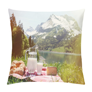 Personality  Milk, Cheese And Bread Served At A Picnic Pillow Covers
