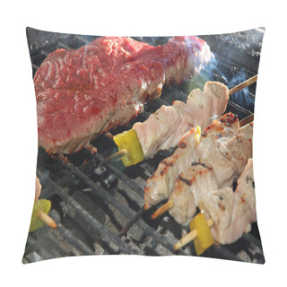 Personality  Skewers Of Meat And Beef Fillet On The Barbecue In The Garden Pillow Covers