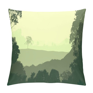 Personality  Abstract Silhouetted Background With Foggy Forest Trees Pillow Covers