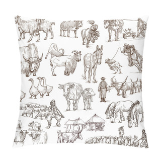 Personality  Farm Animals. Full Sized Hand Drawn Illustrations. Pillow Covers