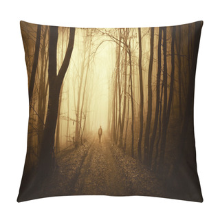 Personality  Man Walking On A Road In A Dark Creepy Forest With Fog Pillow Covers