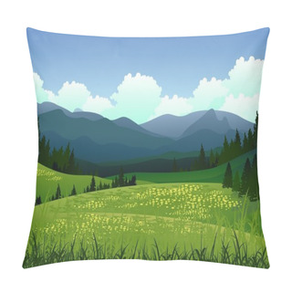 Personality  Beauty Landscape With Pine Forest And Mountain Background Pillow Covers
