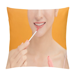 Personality  Woman Putting On Lip Gloss Pillow Covers