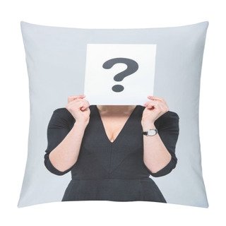 Personality  Woman Holding Card With Question Mark  Pillow Covers