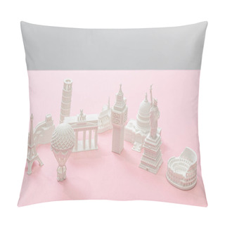 Personality  Figurines From Countries On Pink And Grey  Pillow Covers