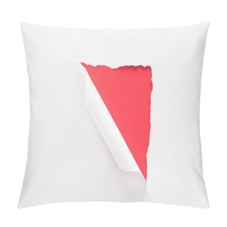 Personality  White Torn And Rolled Paper On Red Colorful Background Pillow Covers