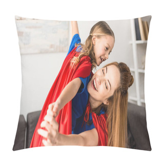 Personality  Smiling Mother And Cute Kid Playing At Home Pillow Covers