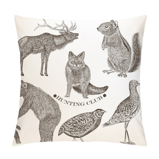 Personality  Collection Of Hand Drawn Vector Animals In Vintage Style Pillow Covers