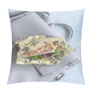 Personality  Colourful Sandwich Placed On A Stylish Grey Back, Wrapped In A Beautiful Beewax Wrap, Zero Waste, No Foil Needed, Environmental Friendly, Pack Your Lunch, No Waste Pillow Covers