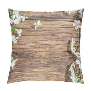 Personality  Blooming Cherry Twig Over Old Wooden Table. Pillow Covers